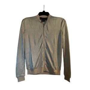 NWT Polly & Esther Silver Ribbed Jacket Long Sleeve Full Zip Ribbed Cuffs Sz XS